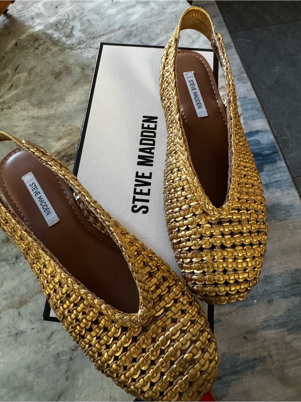 Steve Madden Metallic Gold Woven Slingback Mules